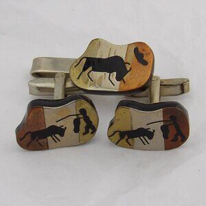 Vintage TAXCO Sterling Silver Matador Cufflinks and Tie Bar Set